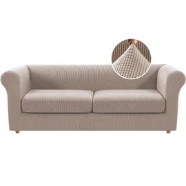 3 Piece Chesterfield Sofa Cover for 2 Cushion Couch High Arm Sofa Slipcovers 2 Seat High Stretch Washable Furniture Protector for Dogs Pet (Khaki, XL-Loveseat)