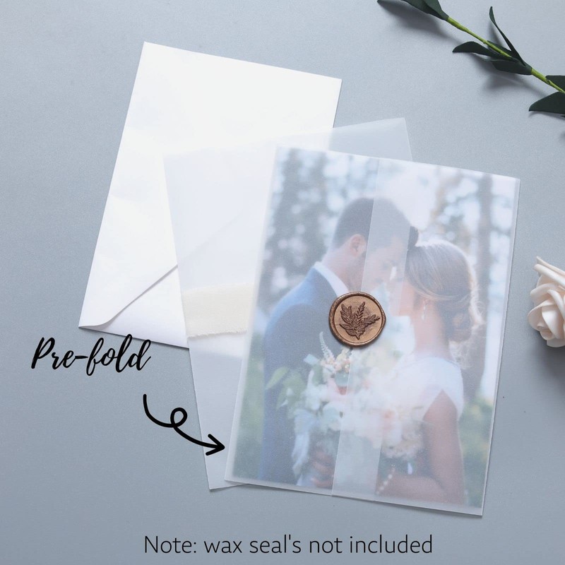 100 Pack Pre-Folded Vellum Jackets for 5x7 Invitations -Vellum Envelope