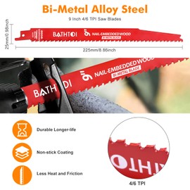 25 Pack 9 Inch 4/6 Tpi Reciprocating Saw Blades for Wood and Nail-Embedded Wood Cutting, Bi-Metal Sawzall Blades with 8% Cobalt for Longer Life and Faster Cutting Speed