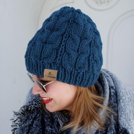 myboshi Elizabeth Advanced Hat Knitting Set Including No. 1 Wool, Needles, Instructions, Label, Knitting Pack, 70% Polyacrylic, 30% Wool (Merino Wool) Blue with Circular Knitting Needle