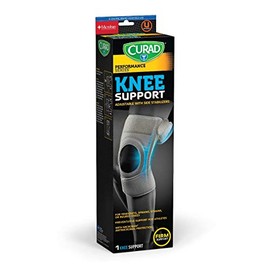 CURAD Universal Knee Support with Adjustable Side Stabilizers, Firm Support, Treated with Microban Technology, One Size Fits Most