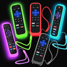 5Pack Case for Roku Remote, Cover for Hisense/TCL Roku TV Steaming Stick/Express Universal Replacement Controller Silicone Sleeve Skin Glow in The Dark Green Sky Purple Red