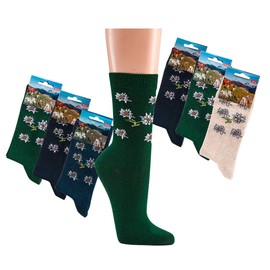 Ladies Boys Girls Socks (6 Pairs) Funny Colourful, Edelweiss