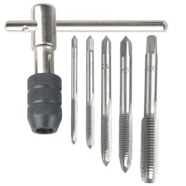 Treki Adjustable T Handle Tap Wrench Set, T-Handle Tap Chuck Holder Wrench with 5pcs Hss Metric Thread Plug Taps M3, M4, M5, M6, M8 Machine Screw Threading Tap Drill Bits for Metal Plastic Wood