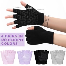 Eurzom 4 Pairs Fingerless Yoga Gloves with Grips for Women Silicone Dots Pilates Exercise Gloves Cotton Mittens Protection Equipments