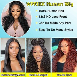 13x6 Lace Front Wigs Human Hair Pre Plucked Wet and Wavy Human Hair Wigs for Black Women Deep Wave Wig 180 Density Curly Lace Frontal Wig (13x6 Lace Black Color, 30 Inch)