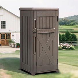 YITAHOME 60-Gallon Secure Package Delivery and Storage Box, Double-Wall Resin, Weatherproof, for Outdoor Use, Curbside or Porch, 8.5 Cubic Feet, Brown