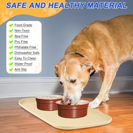 SMILOOL Silicone Pet Feeding Mat with Raised Edge for Food and Water, Dog Bowl Mats, Cat Bowls Placemat with High Lip for Floor Waterproof, Rubber Tray for Cats and Dogs 19 x 12 x0.7 White Sand