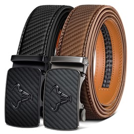 BULLIANT Men belt 2Pack, Leather Ratchet Belt for Men Dress Casual Jeans1 3/8",Cut for Fit(Black/Tawny,30"-36" Waist Adjustable)