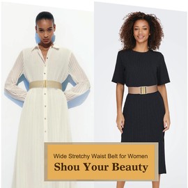 Glamorstar Women Wide Stretchy Belt Elastic Waist Belt for Ladies Dresses Gold Buckle Beige + Pink 65cm Fit Waist 26"-28"