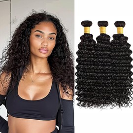 Human Hair Bundles 24 26 28 Inch Designed For Black Women Unprocessed Brazilian Deep Wave Bundles Human Hair