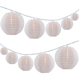 SWEET SHINE White Lantern String Lights, 10 Waterproof Nylon Lanterns with 8.7' UL Listed Plug-in Connectable String Lights (White)