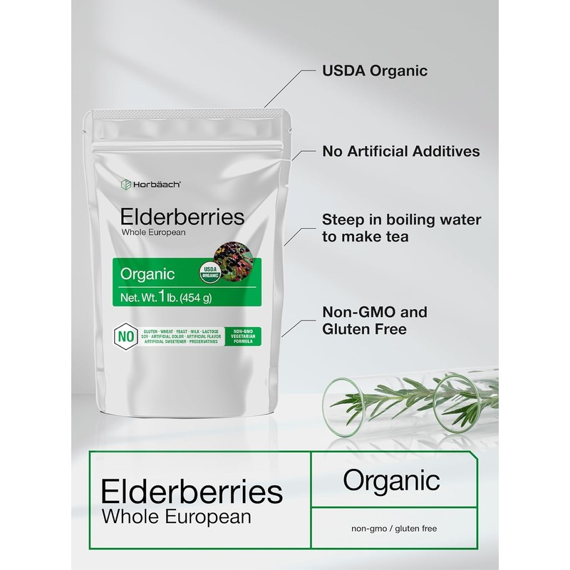 Horbäach Elderberries Dried Organic | 1 lb Bulk Bag |