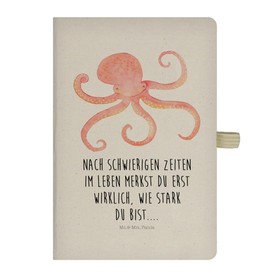 Mr. & Mrs. Panda DIN A4 Baumwoll Notizbuch Tintenfisch - Geschenk, Tiere, gute Laune, süße Tiermotive, Schreibheft, lustige Sprüche, Arme, Journal, Notizblock, Schreibbuch, Meerestier, Kladde, Ozean