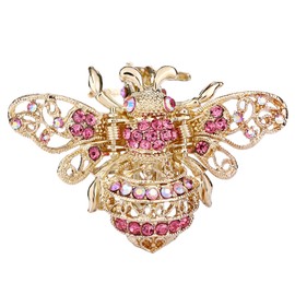 EVER FAITH Women's Austrian Crystal Daily Prom Honey Bee Insect Hair Claw Clip Pink Gold-Tone