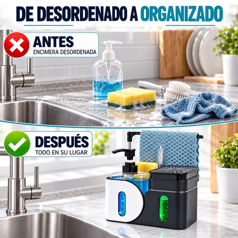 Dispensador de Jabón para Cocina 4 en 1 con Soporte