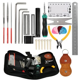 TIMESETL Guitar Repairing Tool Kit with Wire Plier, String Organizer, Fingerboard Protector, Hex Wrenches, Files, String Action Ruler, Spanner Wrench, Bridge Pins for Guitar Ukulele Bass Mandol