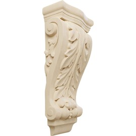Ekena Millwork COR06X03X13FRRW Medium Farmingdale Acanthus Pilaster Wood Corbels, 6 1/4"W x 3 1/8"D x 13 1/2"H, Rubberwood