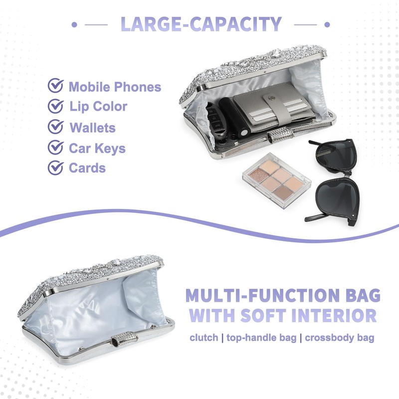 uxcell Evening Bags for Women, Sparkly Crystal Clutch Purse with