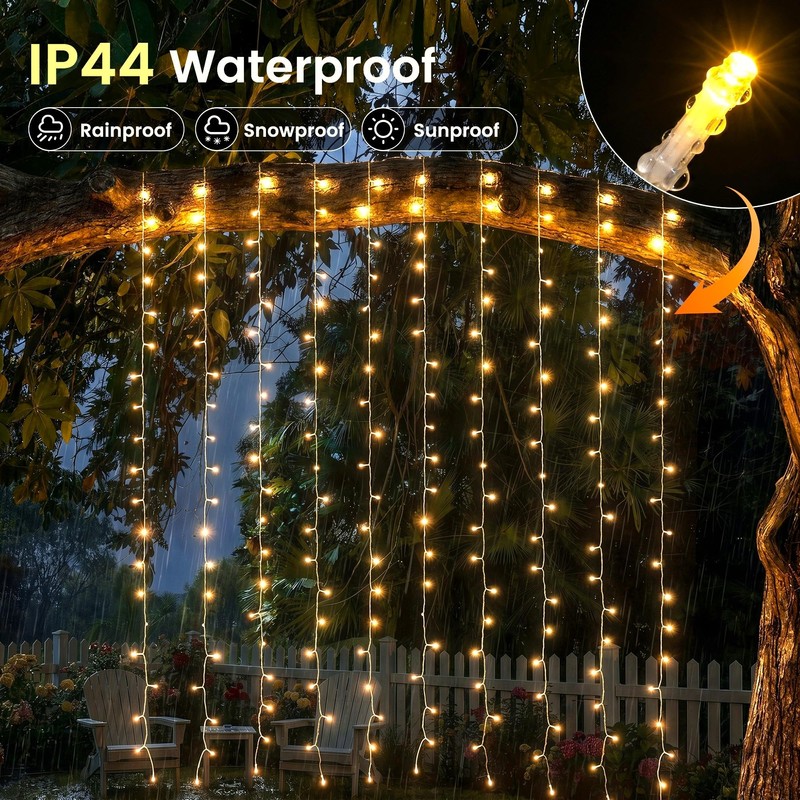 HEYFUNi 6.6FT x 6.6FT Warm White Curtain Lights Plug in,