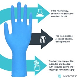 UNIGLOVES PRO.TECT Blue XHD+ GA0105 - Multipurpose, Powder and Latex Free Disposable Gloves, X-Large, Box of 50 Gloves