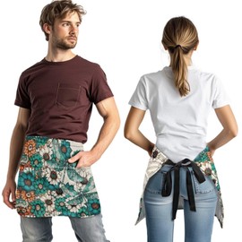Yatixapu Dragonfly Flower Waist Apron with 3 Pockets, Waterproof, Polyester, 13 Inch Short Half Waist Aprons for Women Men