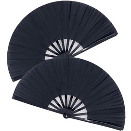 STHUAHE 2PCS Large Rave Fan Folding Hand Fan Clap Popping Fan for Line Dancing, Big Foldable Clacking Fans for Boots On The Ground Dance Festival, Dancing, Performance (Black-2pcs)