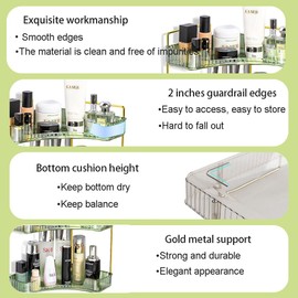 COMODID Corner Bathroom Counter Organizer, Makeup Cosmetic Storage, Vanity Organizer, Countertop Perfume Tray, Corner Countertop Shelf Makeup Organizer for Bathroom, Dresser, Kitchen (Green,2 Tiers)