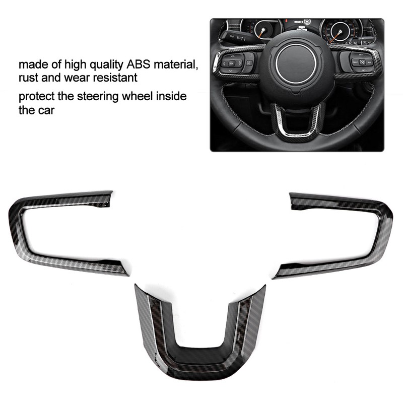 3pcs Carbon Fiber Texture Steering Wheel Decoration Molding Trim Fit