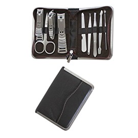 Dependable Industries Inc. Essentials Manicure Pedicure Gift Set Nail Clipper 9 In 1 Nail Clipper Set Personal Care Tools with Faux Leather Zippered Case Unisex Stainless Steel Grooming Kit