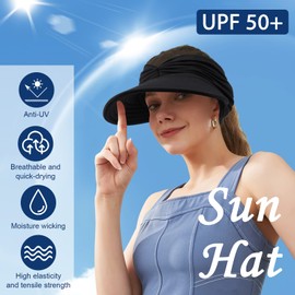 TAGVO Sun Visor Hats for Women with Large Brim Foldable Visor Cap Beach Hat Sun Protection UPF 50+ Designed for Outdoor Sports such as Beach Volleyball, Golf, Baseball, Tennis, Badminton, Running,