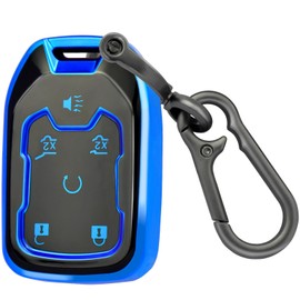 for GMC Key Fob Cover with Keychain, Key Case Shell TPU Full Protection Compatible with GMC Chevy Silverado Suburban Tahoe Acadia Terrain Yukon Sierra 1500 2500 3500 HD Smart Key (Blue, 6 Button)