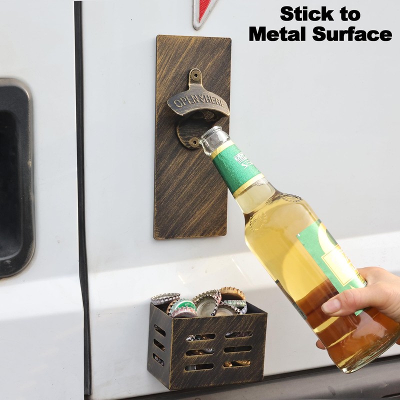 HAIICEN Magnetic Beer Bottle Oepner Wall Mounted with Magnet Cap