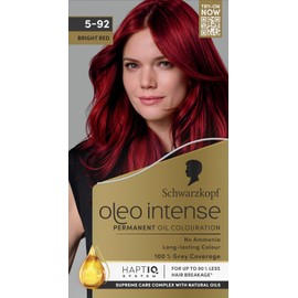 Schwarzkopf Oleo Intense Permanent Oil Colouration 5-92 Bright Red, Ammonia Free Hair Dye, 100% Grey Coverage, Intense, Long-lasting Colour, Supreme Care Complex with Natural Oils
