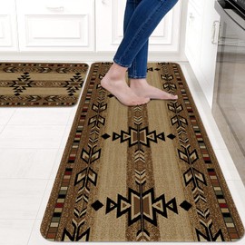 Eikunn Western Kitchen Rugs and Mats Set of 2,Boho Farmhouse Rustic Country Kitchen Mat for Floor, Non Skid Waterproof Kitchen Sink Mats Western Room Decor Doormat+Runner Rug