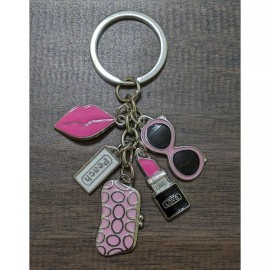 Unbranded New pink beauty keychain keyring key chain ring lipstick sunglasses purse