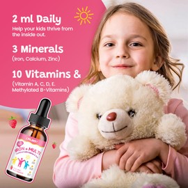 Liquid Iron Supplement for Kids, Women & Men - with Calcium, Zinc, Kids Multivitamin with Iron Drops - Immune Support, Blood Builder & Energy Support for Iron Deficiency, Anemia, Vegan 2 Fl Oz