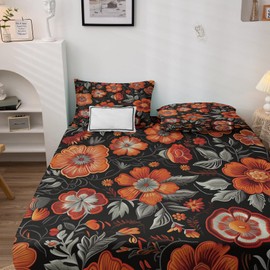 Vintage Floral Sheets King Size, Botanical Flower Bed Sheets, Patterned Bedding Sheets & Pillowcases 4 Piece Set - Soft Microfiber Deep Pocket Fitted Sheet & Flat Sheet & 2 Pillow Cases