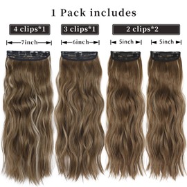 4PCS Clip in Hair Extensions Natural Soft Synthetic Hairpieces for Women Honey Blonde Mixed Chestnut Brown Extensins for Women(Honey Blonde Mixed Chestnut Brown)