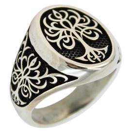 Genuine Solid 925 Sterling Silver Tree of Life Ring for Men, Sterling Silver, Agate