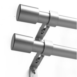 Modern Curtain rods for windows 16 to 88 Inches Adjustable Length, 1 Inch Heavy Duty Curtain Drapery Rod, Decorative Curtain Rod Set for Bedroom, Living room, Kitchen, Silver, 2 Pack