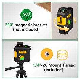LAISAI 360 ° laser level, 100 ft self leveling crosshair laser - used for homes and buildings, orange self leveling crosshair laser, L-shaped bracket, 4 AA batteries included