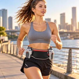 Running Hydration Belt for Jogging and Training – Dual Water Bottle Holders with Zippered Storage for Outdoor Workouts