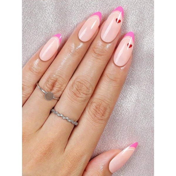 Unbranded STILETTO ALMOND *AMOROUS HEART* Full Cover 24 Nail Tips