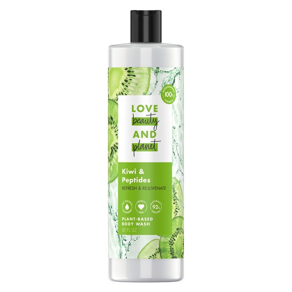 Love Beauty And Planet Plant-Based Body Wash Refresh and Rejuvenate Skin Kiwi and Peptides Made with Plant-Based Cleansers and Skin Care Ingredients, 100% Biodegradable 20 fl oz