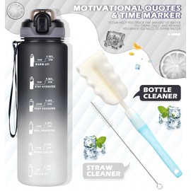 CodiCile Water Bottle 1 Litre with Straw, Water Bottle, Dishwasher Safe, Leak-Proof Sports Water Bottle with Time Marking for Bottle Brush, Non-Toxic for Running, Cycling, Gym, School, Office