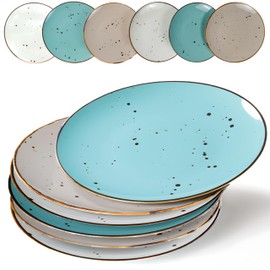 Esfour Ceramic Dinner Plates 11 inch Set of 6 - Microwave, Oven, Dishwasher Safe, Scratch Resistant, Porcelain Durable Dishes for Steak, Pizza, Home & Restaurant, Party, Gifts - Natural Assorted Color
