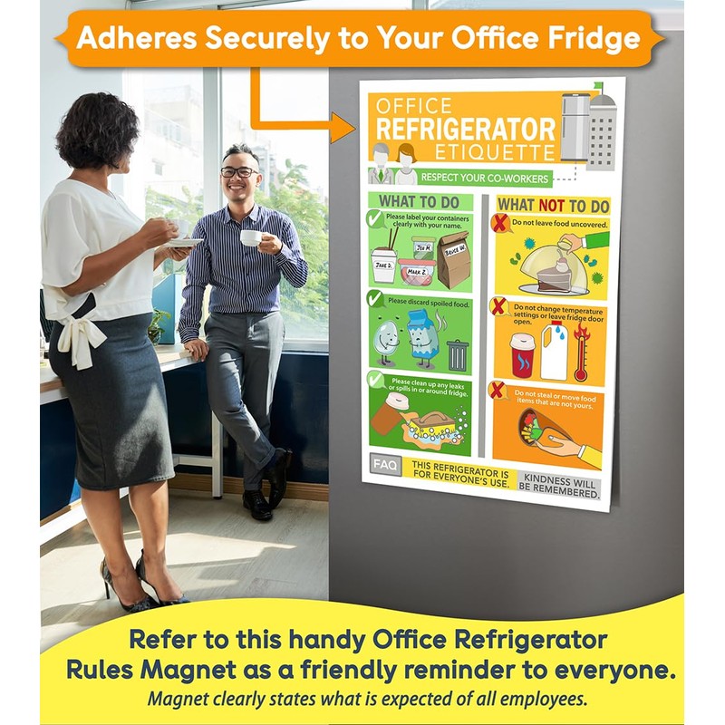 Office Refrigerator Etiquette Magnet -6"x9" Handy Guide for Proper Storage,