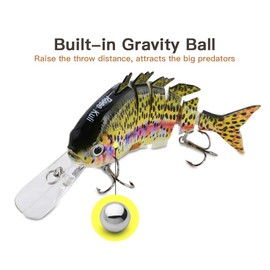 ROSE KULI Bass Fishing Lures - Multi Jointed Life-Like Trout Swimbait Hard Crank Bait Rainbow