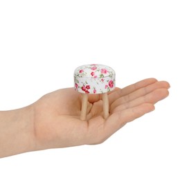 Dollhouse Stool Miniature Round Upholstered 1:12 Scale Wooden Stool Ornament Dollhouse Furnishing Accessories Mini Scene Furniture (Rose)